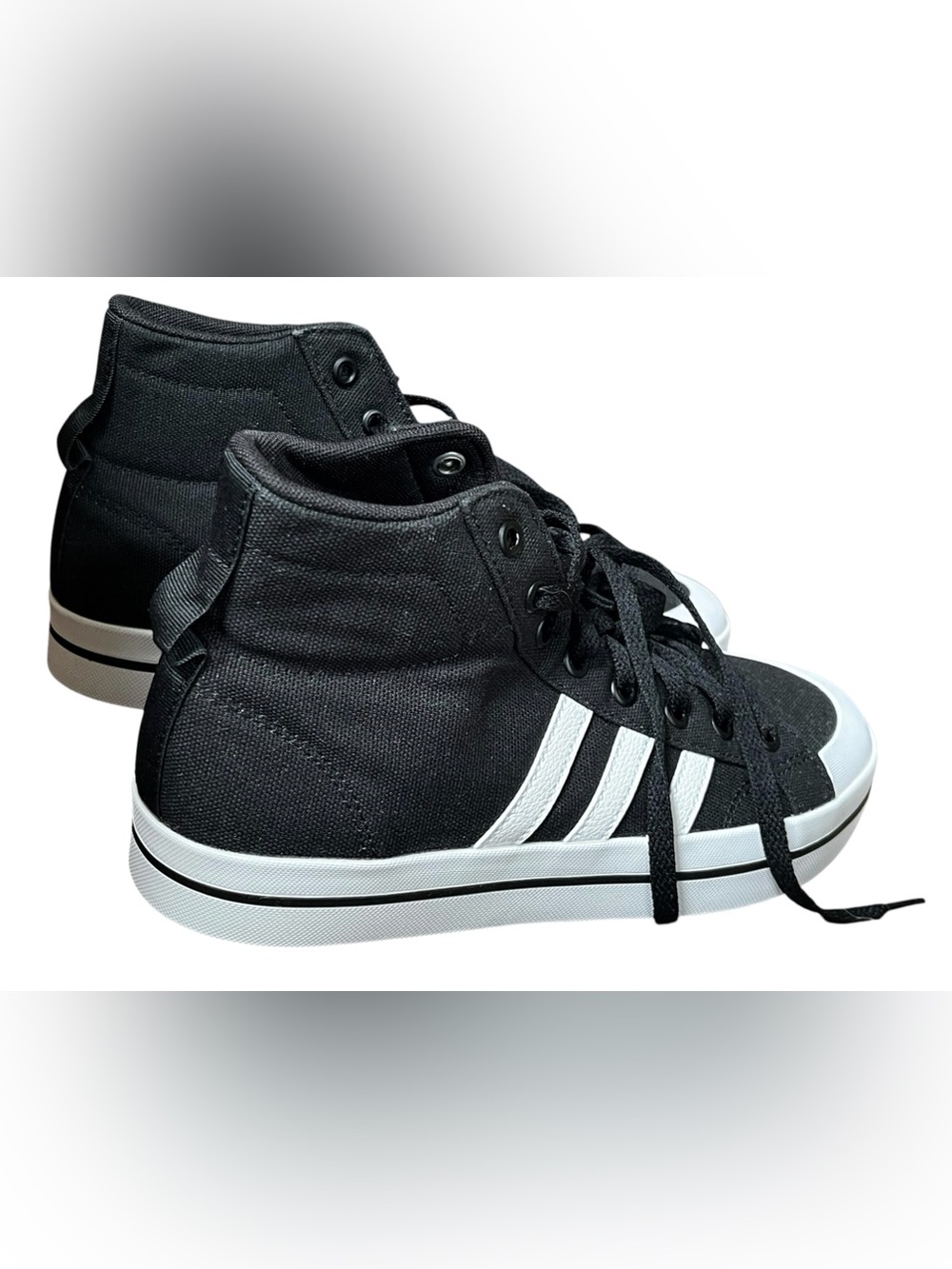 US 8.5 adidas Black High-Top Sneakers with White Stripes